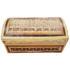 Classic Vintage Asian Boho Chic Bamboo Wicker Rattan Chest Trunk Trinket Box